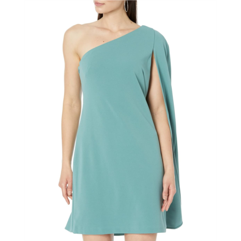 Adrianna Papell Stretch Crepe One Shoulder Sheath Dress with Cape Detail