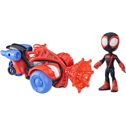 Spidey and His Amazing Friends Miles Morales: Spider-Man Techno Racer Set, 4-Inch Scale Action Figure with Vehicle and Accessory, Marvel Preschool Super Hero Toys