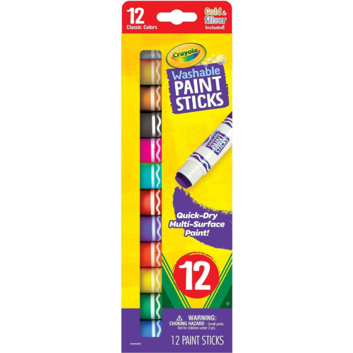 Crayola Quick Dry Paint Sticks, Assorted Colors, Washable Paint Set for Kids, 12 Count