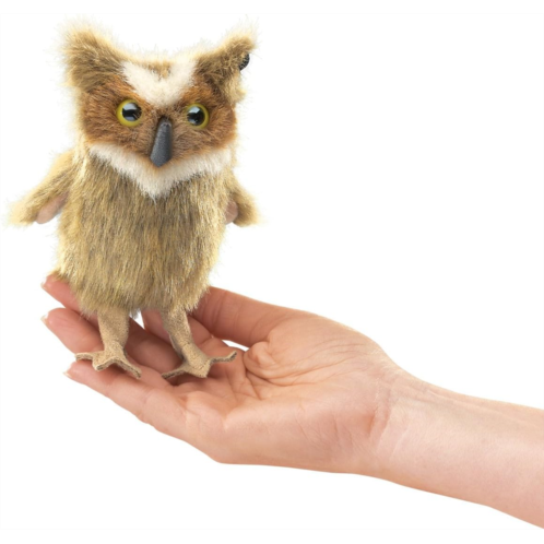 Folkmanis Mini Great Horned Owl Finger Puppet, Brown, White, Black