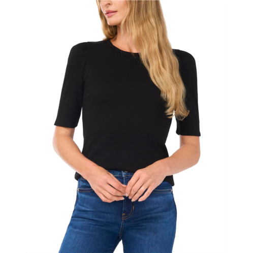 Womens CeCe Puff Elbow Sleeve Round Neck Fitted Top