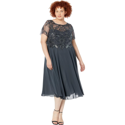 XSCAPE Plus Size Midi Chiffon Skirt Bead Top