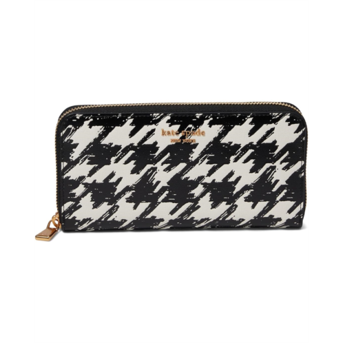 Kate Spade New York Morgan Painterly Houndstooth Embossed Saffiano Leather Zip Around Wallet