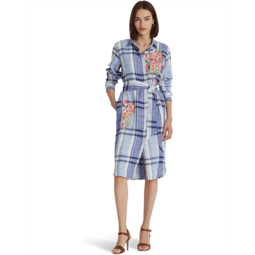 POLO RALPH LAUREN Womens Lauren Ralph Lauren Petite Floral & Plaid Linen Shirtdress