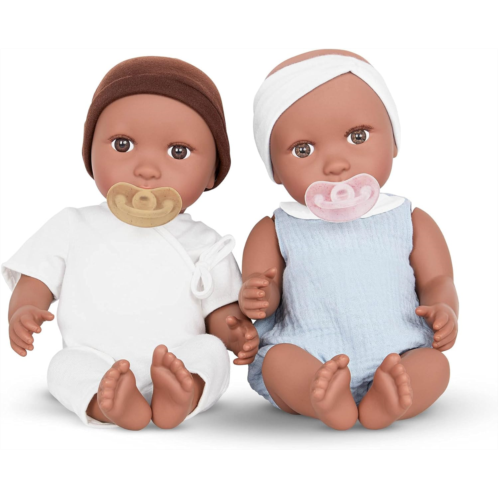 Babi by Battat - 14-inch Newborn Baby Dolls Soft Bodies - Twin Girl & Boy - Deep-Medium Skin Tones with Brown Eyes - Removable Outfits & Pacifier Accessories - Childrens Toys for