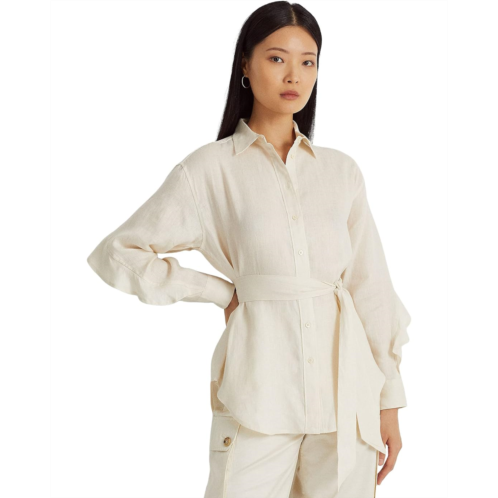 POLO RALPH LAUREN Ruffle-Trim Belted Linen Shirt