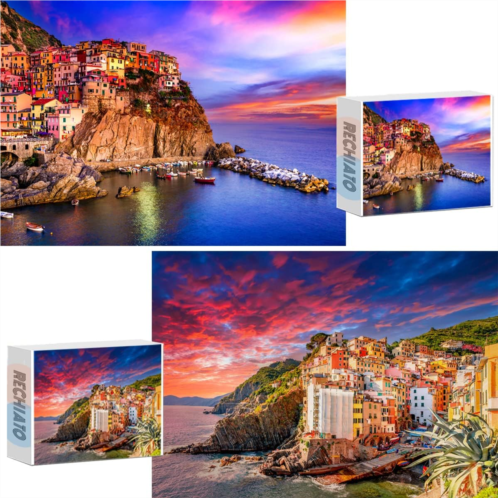 RECHIATO 2 Pack 1000 Pieces Cinque Terre Italy Puzzle, Europe National Park Jigsaw Puzzles for Adults 1000 Pieces and up, Italy National Parks Landscape Puzzles Gifts for Women & Men