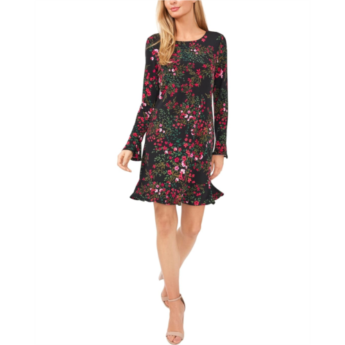 CeCe Long Sleeve V-Neck Floral Ruffled Knit Dress