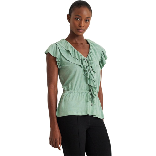 POLO RALPH LAUREN Womens Lauren Ralph Lauren Ruffle-Trim Jersey Peplum Top