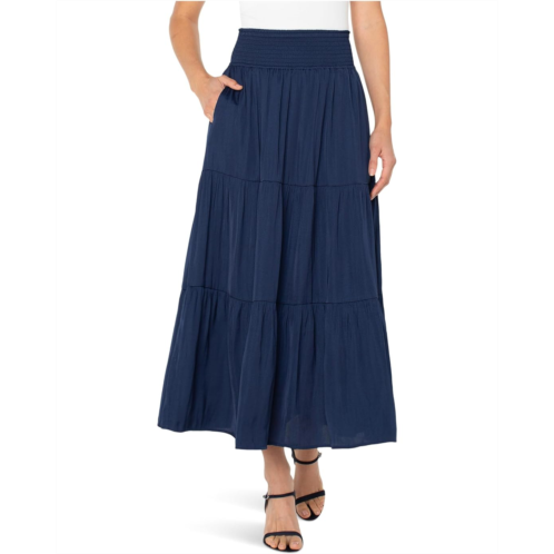 Womens Liverpool Los Angeles Tiered Woven Mid Rise Maxi Skirt With Smocked Waist
