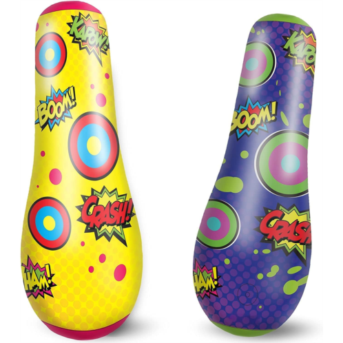 JOYIN 2 Pack Inflatable Bopper, 47 Inches Kids Punching Bag with Bounce-Back Action, Inflatable Punching Bag for Kids Presents
