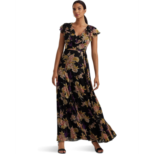 POLO RALPH LAUREN Floral Belted Crinkle Georgette Gown