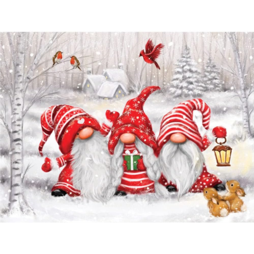 Bits and Pieces - 300 Piece Jigsaw Puzzle for Adults - Three Gnomes - 300 pc Holiday Christmas Winter Large Piece Jigsaw by Artist Makiko - 18x24