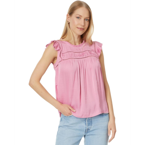 Liverpool Los Angeles Flutter Sleeve Top with Trim Detail Textured Sateen