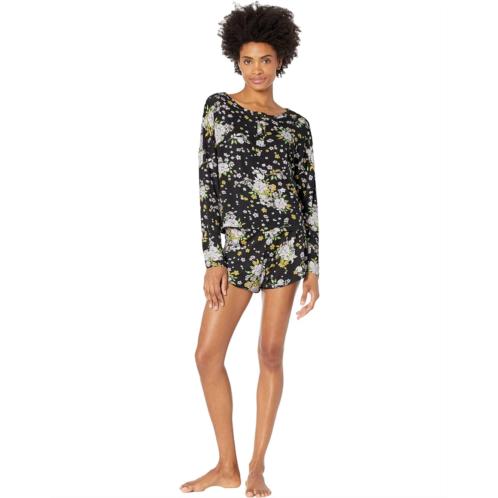 Plush Ultra Soft Floral Henley Pajama Set