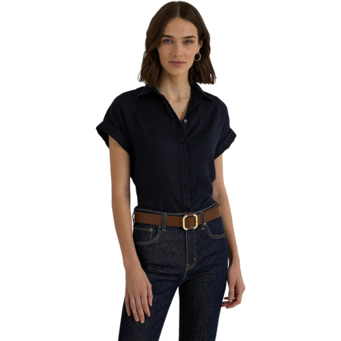 POLO RALPH LAUREN Womens Lauren Ralph Lauren Petite Linen Short-Sleeve Shirt