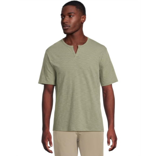 Mens Vince Slub Split Neck Short Sleeve