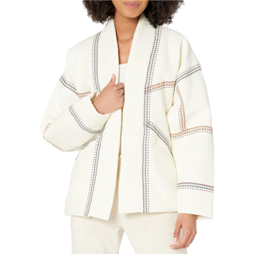 Blank NYC Embroidered Detail Kimono Quilted Jacket in Pure Bliss