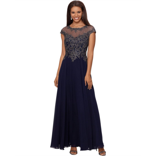 XSCAPE Long Chiffon with Embroidered/Beaded Top