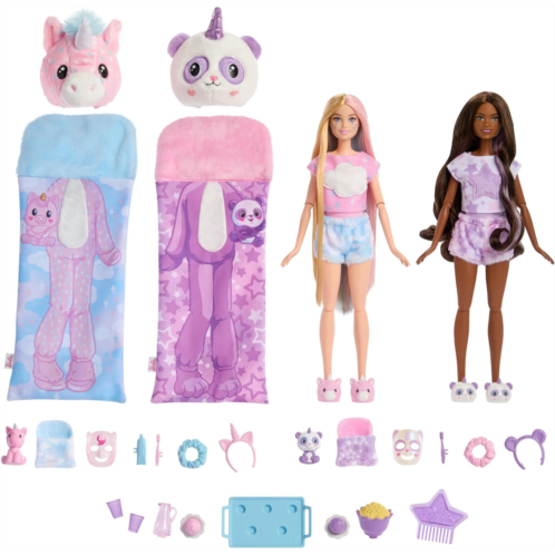 Barbie Cutie Reveal Gift Set, Cozy Sleepover Set with 2 Dolls & Pajamas, Sleeping Bags & Bedtime-Themed Accessories