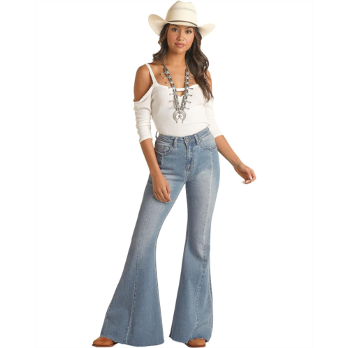 Rock and Roll Cowgirl High-Rise Distressed Bell Bottom Jeans in Light Wash RRWD7HRZTT