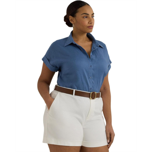 POLO Ralph Lauren Womens LAUREN Ralph Lauren Plus-Size Linen Dolman-Sleeve Shirt