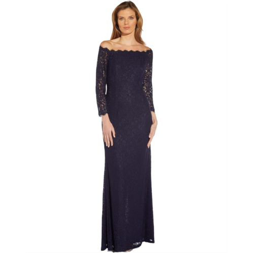 Adrianna Papell Off-the-Shoulder Lace Gown