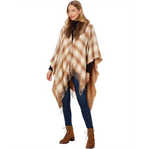 POLO RALPH LAUREN Womens Lauren Ralph Lauren Reversible Plaid Ruana with Faux Fur Collar