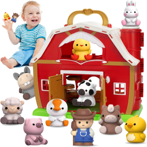 Aigybobo Farm Animals Big Barn Toys for 1 2 3 Year Old, Toddler Montessori Learning Toys, Farm Playset with Animal Figures, Christmas Birthday Gift for Toddler Baby Boys Girls Age