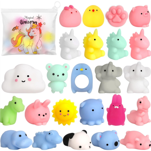 POKONBOY 25pcs Mochi Squishy Toys, Mini Kawaii Squishies Animals with Storage Bag Party Favor for Kids Stress Relief Toys Classroom Prizes Easter Basket Stuffers for Boys and Girls