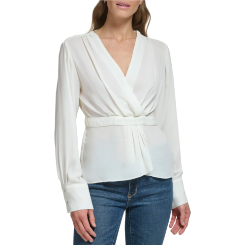 DKNY Long Sleeved Fixed Waist Surplice Blouse