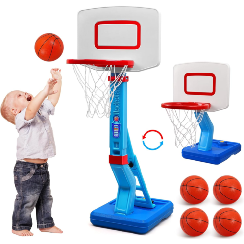 Jugana Toddler Basketball Hoop Indoor for Age 1-3, Adjustable Kids Basketball Hoop, Mini Basketball Hoop with 4 Balls for Outdoor Poolside, Birthday Christmas Sport Toys Gift for Baby Boy