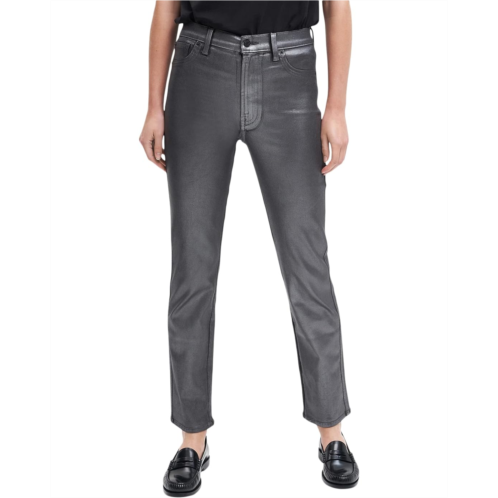 7 For All Mankind High-Waist Straight w/ Faux Pockets in Coated Pewter