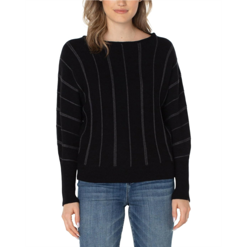 Womens Liverpool Los Angeles Long Sleeve Crew Neck Sweater with Rib Knit Detail