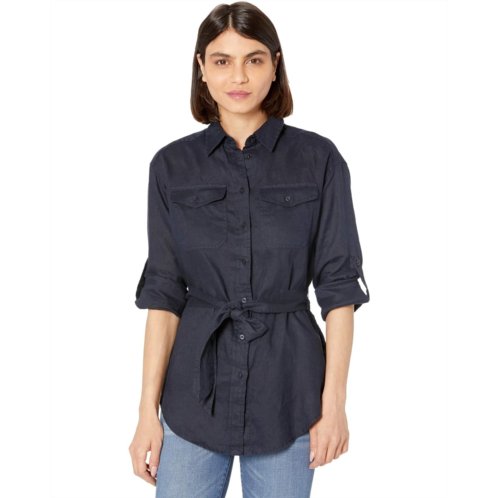 POLO RALPH LAUREN Womens Lauren Ralph Lauren Petite Belted Linen Shirt