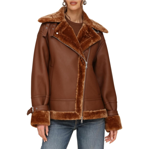 Avec Les Filles Oversized Faux Shearling Moto Coat