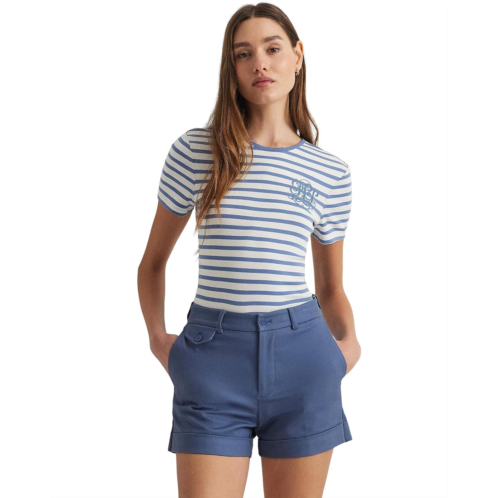 POLO RALPH LAUREN Womens Lauren Ralph Lauren Petite Striped Stretch Cotton Crewneck Tee