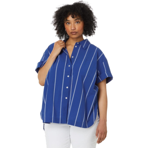 Womens Madewell Plus Resort Long-Sleeve Shirt in Stripe Seersucker