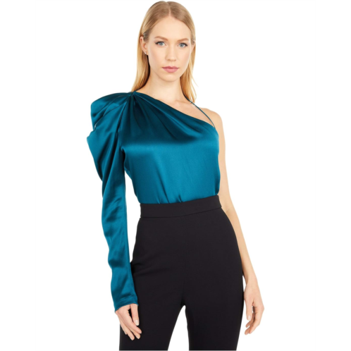 Cushnie One Shoulder Fitted Top with Draped Sleeve