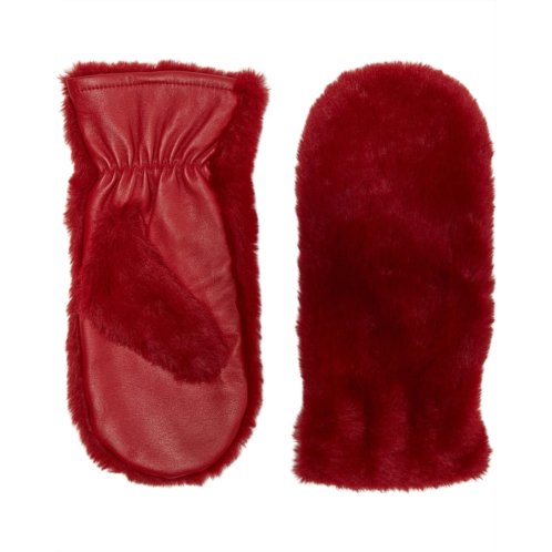 Badgley Mischka Leather Mitten with Faux Fur Trim