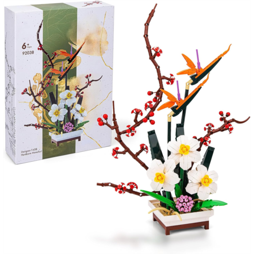 SATHIBI Flowers Building Set for Adults, Flower Bouquet Bonsai Plant, Botanical Collection Home Office Decor Display, Creative Toy Gift for Adults Kids (830 PCS)