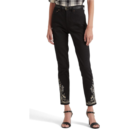 POLO RALPH LAUREN Embroidered High-Rise Skinny Ankle Jeans in Black Wash