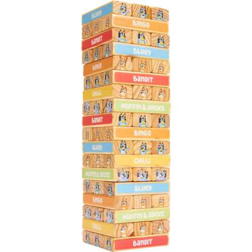 BLUEY Tumbling Tower - 54 Colorful Wooden Blocks - Fun Family Game - FSC Certified for Children 3 Years and Up