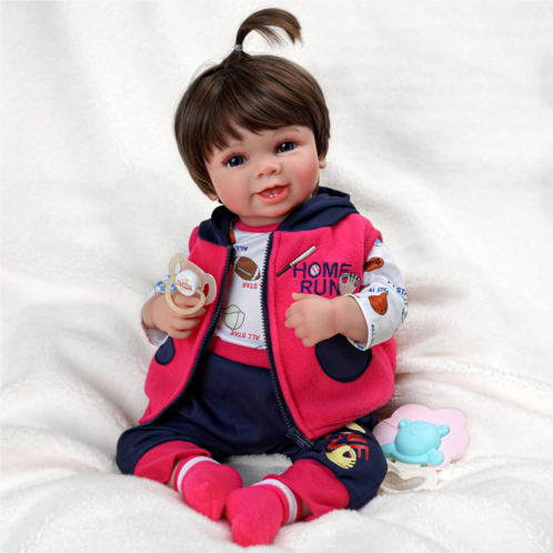 ADFO Reborn Baby Dolls - 22-Inch Cute Smile Realistic-Newborn Baby Dolls Handmade Poseable Real Life Baby Dolls Gift with Clothes Gift Box for Kids Ages 3 4 5 6 7 8 9