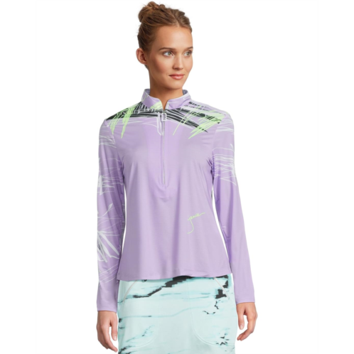 Womens Jamie Sadock Sunsense Strings Print Long Sleeve 1/4 Zip Sun Protection Top