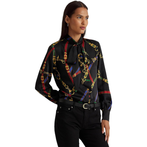 POLO RALPH LAUREN Petite Belting-Print Twill Tie-Neck Blouse