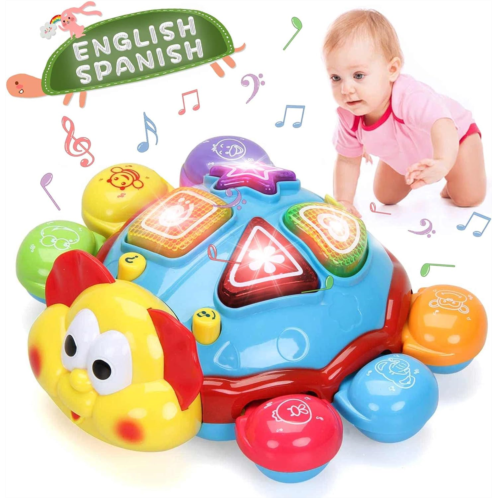 HISTOYE Spanish English Baby Toys with Light Music Juguete Bilingue para Bebes Crawling Bilingual Toys for Babies 12 18 Months Musical Moving Toy for Toddler 1-3 Toy Gift for 1 2 3