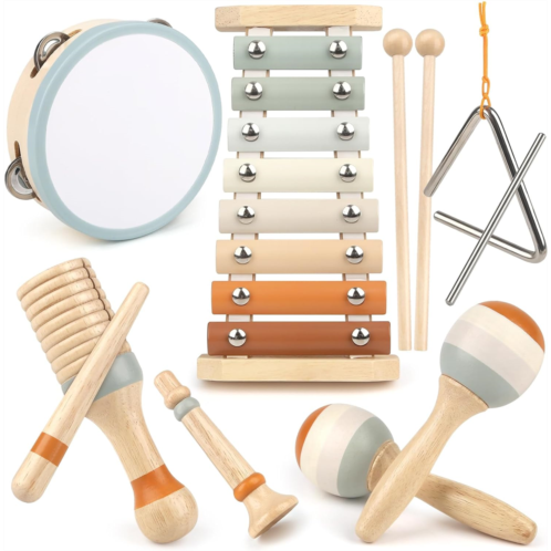 Vanplay Musical Instruments - Neutral Colors Toddler Toys - Aesthetic Musical Toys, Montessori Toys - Modern Boho Xylophone, Wooden Percussion Instruments for Kids, Gender Neutral Baby Gif