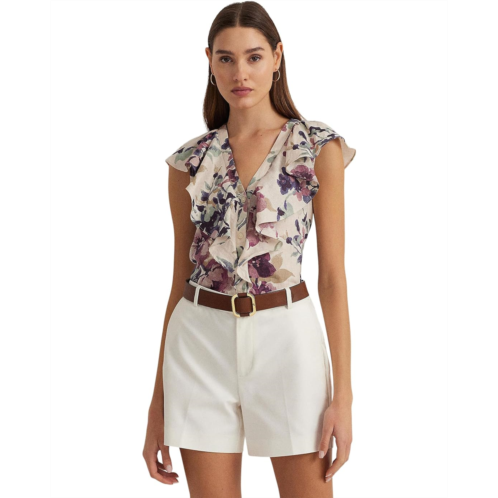 POLO Ralph Lauren Womens LAUREN Ralph Lauren Floral Linen Flutter-Sleeve Shirt
