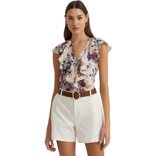 POLO RALPH LAUREN Womens Lauren Ralph Lauren Floral Linen Flutter-Sleeve Shirt